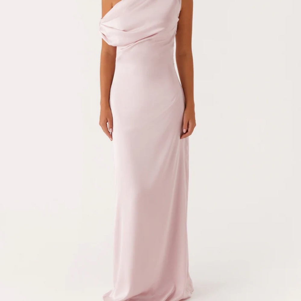 Hearts of Glass Peppermayo Satin One-Shoulder Dress
